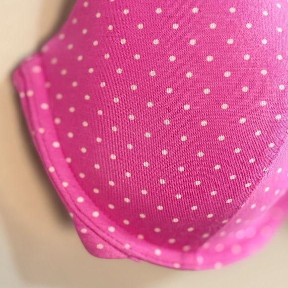 4/$10🎄Pink Cotton Underwire Bra with White Polka Dots 32DD - Picture 4 of 9